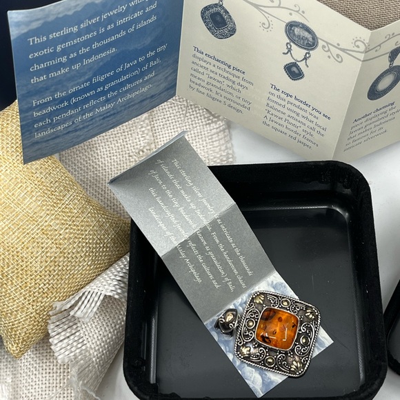 Rare Vintage BA Bali Suarti Amber Pendant Sterling Silver & 18K Gold - Picture 13 of 16